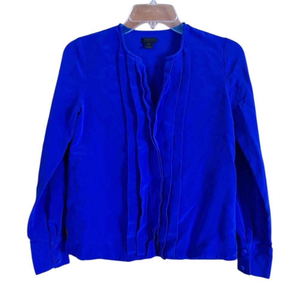 J Crew Collection Silk Pleated Blouse Blue Size 2